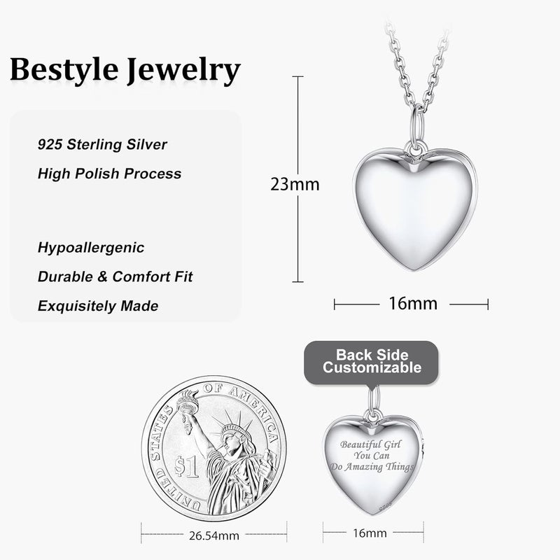 Bestyle Sterling Silver Heart Locket Necklace for Women, Dainty Cute Small Heart Locket Pendant in Gold/Rose Gold/Silver, Love Statement Jewelry Gift for Mother Wife - Image 5